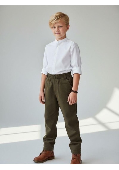 Zekids Erkek Çocuk Yumuşak Dokulu Beli Lastikli Pantolon-16891 Haki