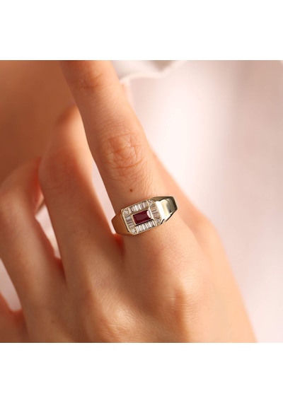 14 Ayar Altın Ruby Yüzük Özel Tasarım Square T11012 Renkli