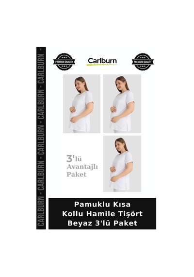 Carlburn Özel Üretim Pamuklu Kısa Kollu Hamile Tişört Beyaz 3'lü Paket Mevsimlik Pratik Konfor Beyaz-3