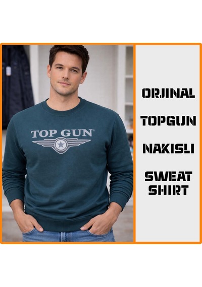 Top Gun Nakıslı Sweat Petrol Petrol
