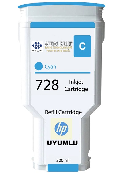Atom Grup - 728 Hp F9j68a Cyan- Mavi Uyumlu Kartuş 300 Ml