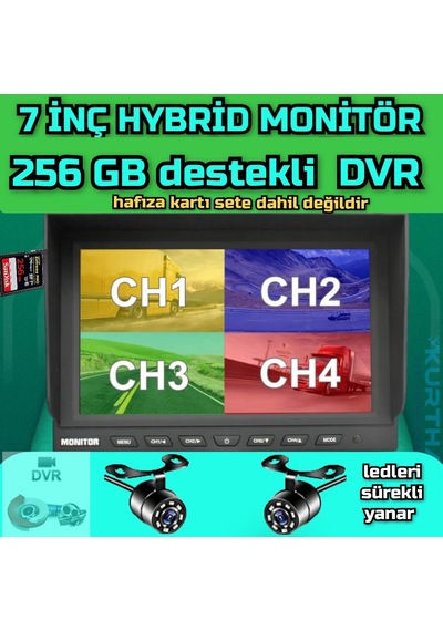 7'' Hybrid Dvr Monitör + 2 Adet Beyaz Ledli Kelebek Kamera 256 Gb
