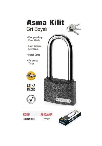 Sgs Asma Kilit Uzun Gri 32 Mm Sgs1330