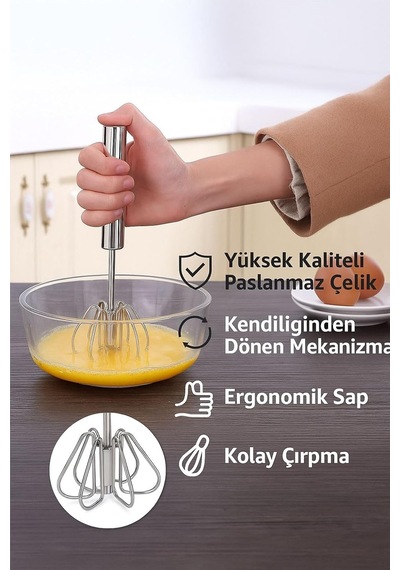 Çelik Manuel Mikser Kendiliğinden Dönen Yumurta Çırpıcı Cin873 Diğer
