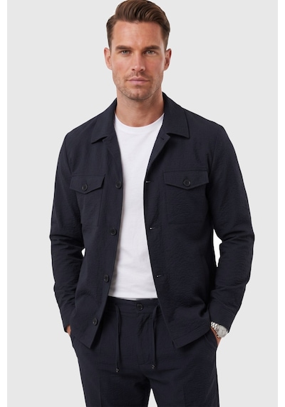 Rizzup Lacivert Slim Fit Gofre Dokulu Yazlık Spor Takım Elbise Yarım Astarlı Likralı 2 Li Kombin 2604007