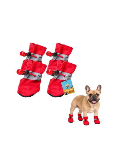 Patibon Su Geçirmez Köpek Botu 4 Lü Set - Yansıtıcı Şeritli & Kaymaz Taban S 2 Beden Kırmızı