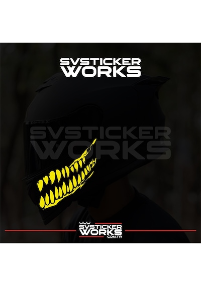Ağız Diş Köpekbalığı Sticker Kask Vizör Sticker Tüm Kasklar Uyumlu 2 Adet Sağ Sol Sarı