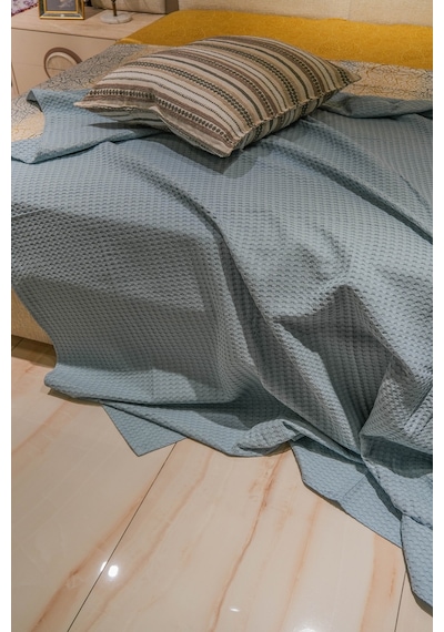 Sofline Premium %100 Pamuk Tek Kişilik Yazlık Pike, Yatak Örtüsü, Terletmez Kumaş Gri Renk 160x240cm Petrol