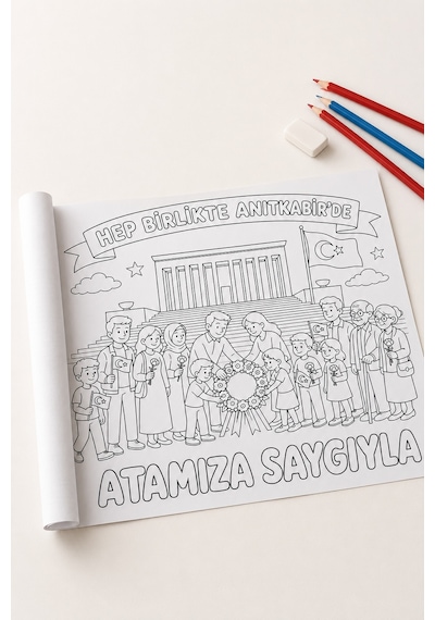 29 Ekim Cumhuriyet Bayramı Temalı Çocuk Boyama Rulosu Atatürk, Türk Bayrağı Ve Kutlama Çizimleri 30cm X 4m