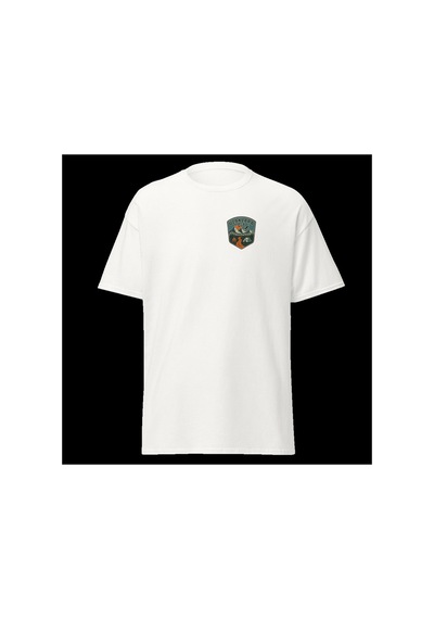 Wildstyle Uzaklara Git Renkli Vintage Dağ Doğa Macera Rozet Baskılı Unisex Bisiklet Yaka Pamuklu Tişört Beyaz