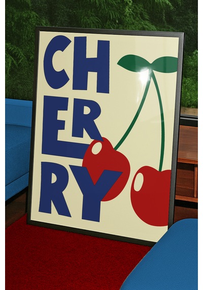 Cherry Dekoratif Duvar Süsü Poster Tablo Siyah Çeçeveli