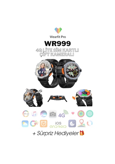 Wearfitpro Wr 999 4glite Sim Kart Çift Kamera Yeni Nesil Tüm Özelliklere Sahip Yuvarlak Akıllı Saat Gri