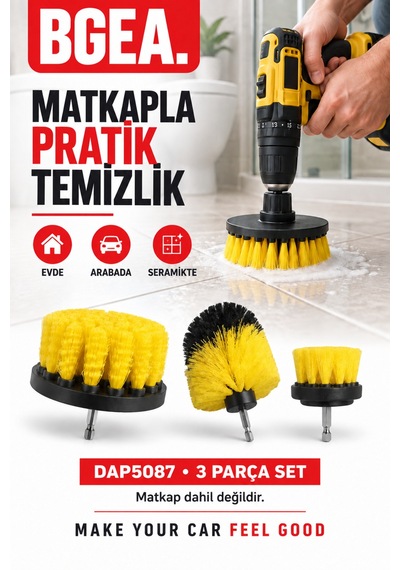 Bgea Premium Matkap Ucu Fırça Seti 3 Parça Sarı