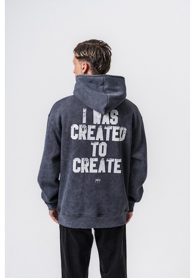 Respire Erkek Create Baskılı Kapüşonlu Oversize Hoodie Füme