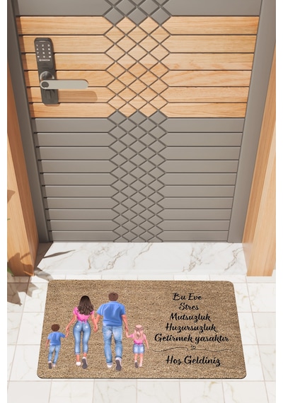 Rugmood Modern Dijtal Baskı Aile Temalı Stres Yasak Dış Kapı Önü Paspası Çok Renkli