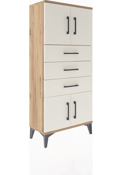 Arges Dolap Tek Raflı 3 Çekmeceli 4 Kapaklı 60x30x134 Çam-aytaşı Çam