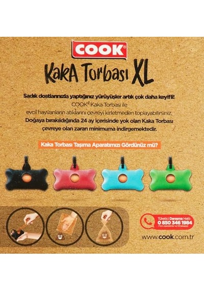 Cook Kaka Torbası, Büyük Boy, 4 Rulo X 30 Torba, 120 Adet, Kavun Kokulu, Turuncu