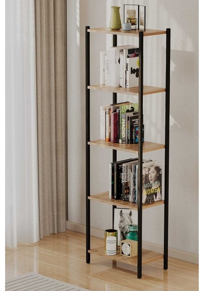 Metal Kitaplık 5 Raflı Kitaplık Dosya Kitap Rafı Ofis Ev Rafı Kitap Raf Siyah-çam