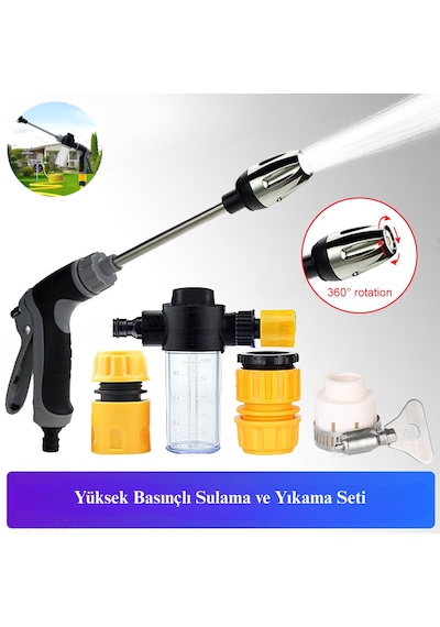 Yüksek Basınçlı Sulama Yıkama Köpük Tabancası 360 Dönebilen Bahçe Sulama Araba Yıkama Seti Siyah-gri