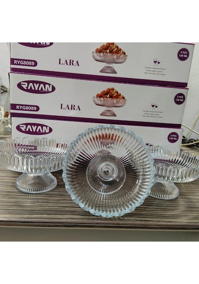 Rayan Lara 3 Lü Çerez Sunum Sabit Ayaklı Set 130 Cc Hacim 11 Cm Ağız Genişliği 6 Cm Boy. 6 Cm Ayak T