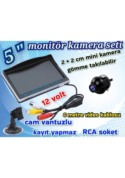 1 Adet 19 Mm. Mini Kamera Ve 5 İnç Monitör Kayıt Yapmaz 12 Volt