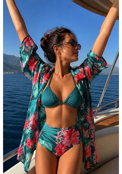 Bella Notte 3 Parça Yüksek Bel Gömlek Ve Bikini Takımı Çok Renkli