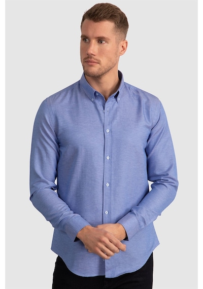 Tudors Slim Fit Dar Kesim Oxford Spor Erkek Gömlek-21478 Mavi