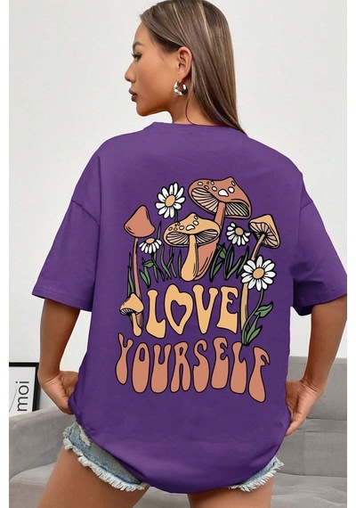Uyguntarz Unisex Love Yourself Baskılı T-shirt Mor
