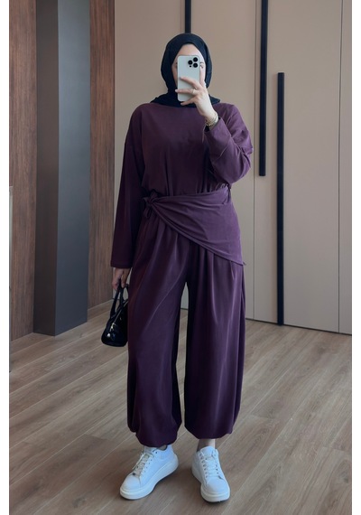 Balenbi Kadın Mevsimlik Cupra Pike Kumaş Fularlı Tesettür Şalvar Takım 3857 - Premium Seri Mürdüm Balenbi Kadın Mevsimlik Cupra Pike Kumaş Fularlı Tesettür Şalvar Takım 3857 - Premium Seri Mürdüm