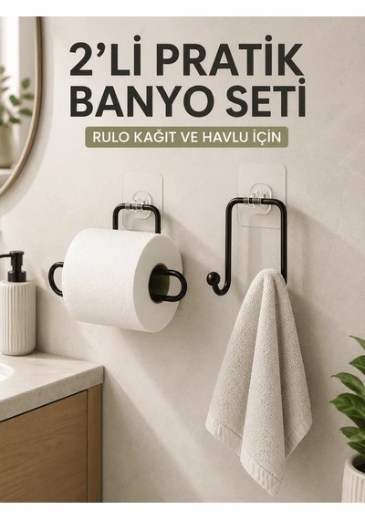 Lb 2 Li Yapışkanlı Banyo Düzenleme Seti Rulo Kağıt Tutucu Ve Havlu Askılığı Çok Renkli