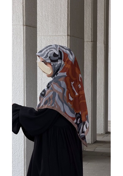 Qalortex Scarf Pamuklu Soft Mihrâ Desen Eşarp-taba