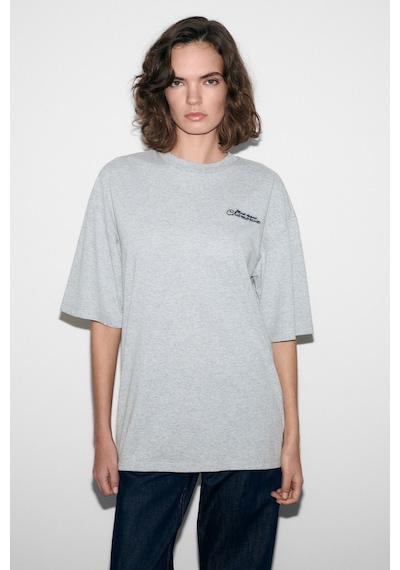 Grımelange Majer Kadın %100 Organik Pamuklu Western Tema Baskılı Regular Fit Grimelanj T-shirt Gri Melanj