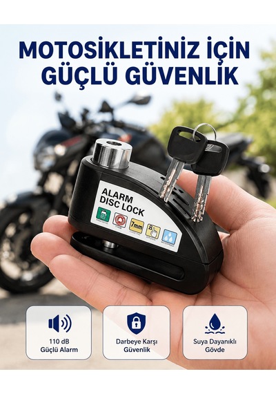 Taşınabilir Alarm Disk Kilidi Motosiklet Scooter Bisiklet Güvenlik Yeni Nesil Siyah
