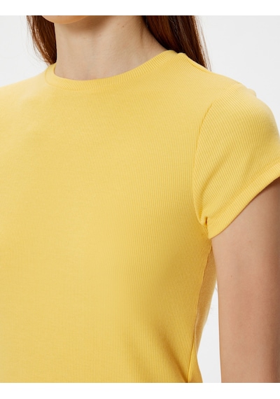 Koton Basic Fitilli Tişört Kısa Kollu Bisiklet Yaka Slim Fit Sarı 4sak50738ek Sarı