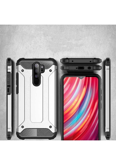 Noktaks - Redmi Note 8 Pro Uyumlu - Kılıf Çift Katman Zırh Tank Crash Military Kapak - Kırmızı Kırmızı
