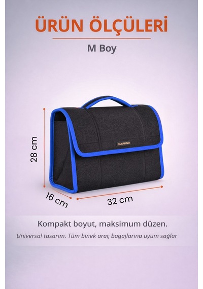 Oto Bagaj Organizer Bagaj Çantası M Boy Kaymaz Cırt Bantlı Velur Kompakt Düzenleyici - Mcx2