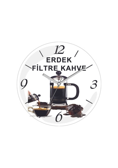 Kişiye Özel Filtre Kahve Çap 30cm Sessiz Akar Bombeli Gerçek Cam Duvar Saati Siyah