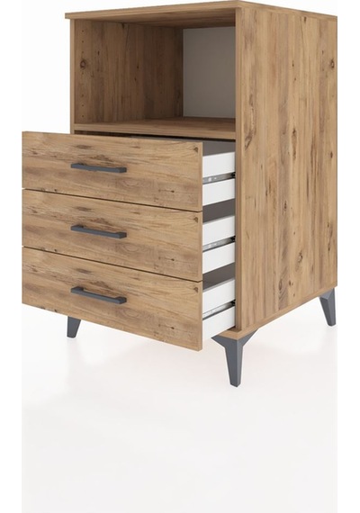 Kronos Komodin Tek Raflı 3 Çekmeceli 60x59x96 Çam-çam Atlas Çam
