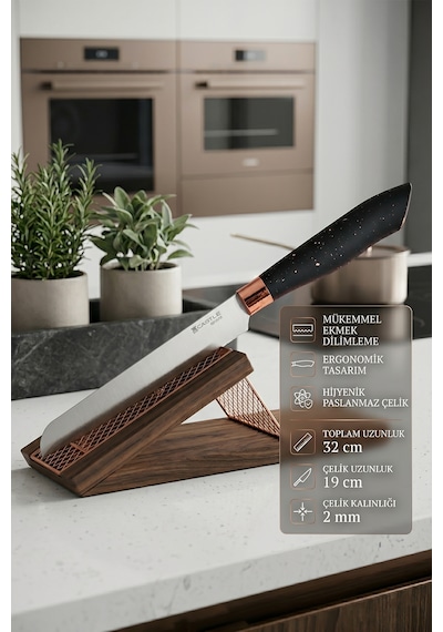 Black Copper 4 Lü Mutfak Bıçağı Et Ekmek Sebze Mutfak Şef Bıçak Seti Mft-854 Siyah