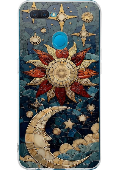 Printify Oppo A5s İle Uyumlu Vitray Sol Ve Luna Tasarımlı Şeffaf Silikon Kılıf Şeffaf