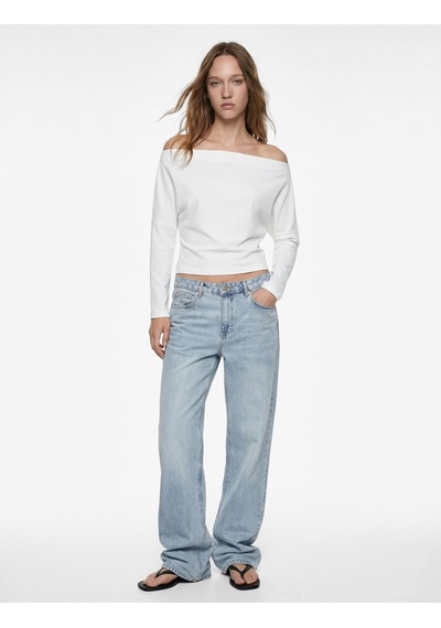 Koton Slim Fit Kayık Yaka Uzun Kollu Tişört Ekru 6sal10721ık