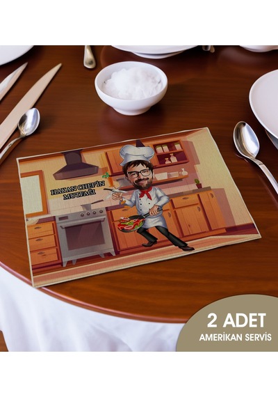Bk Gift Kişiye Özel Karikatürlü 2 Li Keten Amerikan Servis Seti-4, Ev Hediyesi,baskılı Servis Bezi, Mutfak Dekoru Bitmeyencom33172 Bk Gift