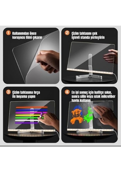 Shopexxtra Led Işıklı Şeffaf Çizim Tableti Ve Yazı Tahtası - 30x20 Cm, Ayarlanabilir Standlı Akrilik Not Panosu, Genel