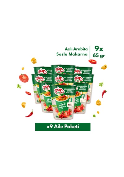 Snap Eats Hazır Makarna Acılı Arabiata Çabuk Makarna 65 Gr 9'lu Aile Paketi