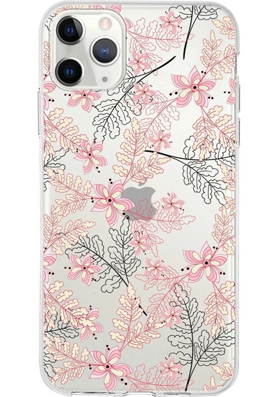 Apple Uyumlu iPhone 11 Pro  Kapak Floral Kırmızı Tasarımlı Şeffaf Silikon Kılıf