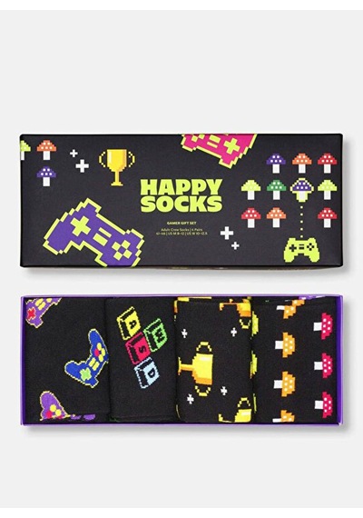 Happy Socks Siyah Erkek Desenli Çorap 4-pack Gamer Socks Gift Set