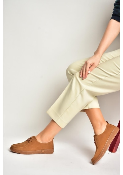 Fox Shoes Y555323002 Taba Hakiki Deri Süet Günlük Kadın Ayakkabı