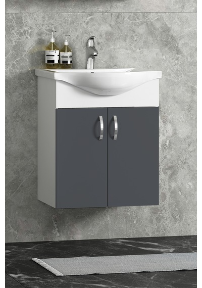 Yıldız 50 Cm Antrasit Gri Mdf Seramik Lavabolu Asma Alt Banyo Dolabı Beyaz-antrasit Gri Mat Yıldız 50 Cm Antrasit Gri Mdf Seramik Lavabolu Asma Alt Banyo Dolabı Beyaz-antrasit Gri Mat