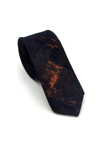 Gaffy Bej Kahverengi Desenli Lacivert Dokuma Kumaş Mendilli Slim Fit Kravat // Sdk-2608-6 Bej