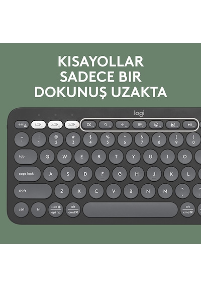 Logitech K380s Pebble Keys 2 Çoklu Cihaz Özellikli Bluetooth Türkçe Q Klavye - Siyah